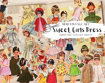 Vintage kids Fashion Ephemera fussy cut,55pc,junk Journal,Scrapbooking,Vintage FASHION,Journaling Sticker,Craft Ephemera,Digital Download