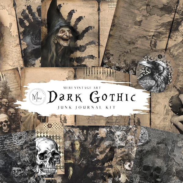 Gothic junk Journal printable Kit,Digital Download,Goth Journal Kit,Dark Academia,HALLOWEEN Collage