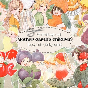 Mother earth&#39;s childrenFussy Cuts,junk Journal,Scrapbooking,Vintage Vegetable and fruit,Sticker,Cut-outs,Craft kitchen kids,digital download