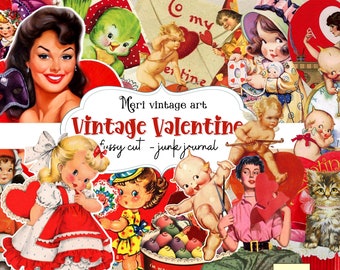 VINTAGE Valentine fussy cut,shabby chic,junk Journal,Scrapbooking,CLIPART,Sticker,collage sheet,vintage Ephemera,Valentine,Digital Download