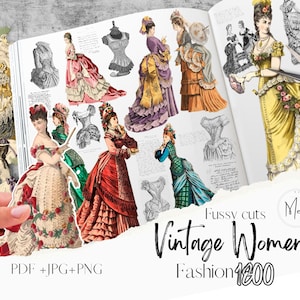 Vintage Damenmode 1800 Ephemera wählerisch geschnitten, Junk Journal, Scrapbooking, Vintage FASHION, digitaler Download