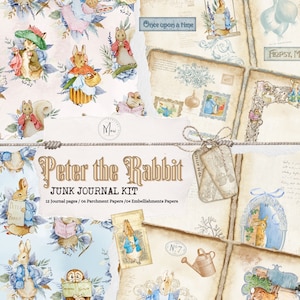 PETER RABBIT Junk Journal Kit, druckbare Scrapbook Papiere, digitaler Download, Ostern Basteln