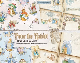 PETER RABBIT Junk Journal Kit, druckbare Scrapbook Papiere, digitaler Download, Ostern Basteln