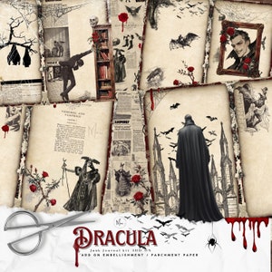 Dracula&#39;s Haunted Pages, Grunge Mystery Junk Journal Kit, Vampire Crafting kit, Dracula, Digital Paper, Gothic,Blood, Halloween printables