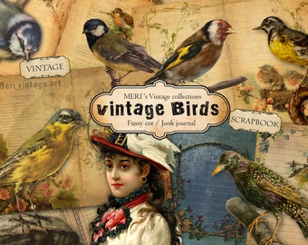 Printable VINTAGE BIRDS Ephemera Pack,Fussy Cuts,junk Journal,Scrapbooking,Vintage bird,Journaling Sticker,Cut-out,Ephemera,Digital Download