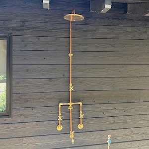 Trio Handgefertigter massiver Kupfer-Messing Duschkopf und Handset