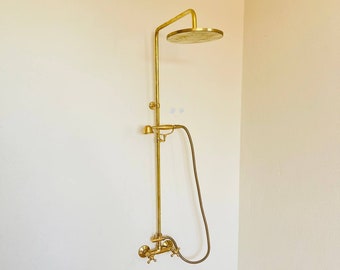 Unlacquered Brass Rainfall Shower System - Elevate Your Daily Ritual ,Solid Brass Exposed shower Head with Handheld,