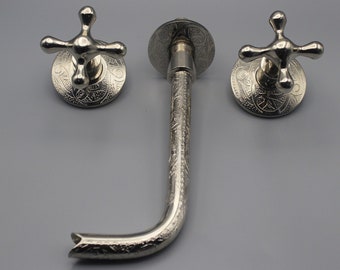 Silver Engraved Vintage Wall mounted bathroom faucet,Embrace the Charm of Vintage Style Faucet