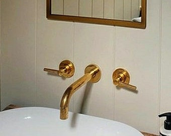 Unlacquered Solid Brass Wall Mountfaucet , Bathroom faucet , powder room faucet , bathtub faucet , powder room sink