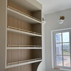 Champagne Brass Gallery Rail: Antique Desk & Shelf Tipping Rail