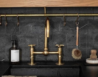 Unlacquered Brass Bridge Faucet, Brass Bridge Faucet With Ball Center