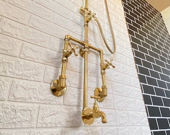 Trio Handcrafted Solid Brass Shower Head And handheld Set