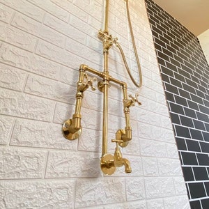 Trio Handcrafted Solid Brass Shower Head And handheld Set