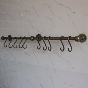 Aged Bronze Brass Wall Mounted Organizer Rack With 10 Hooks for Home ...