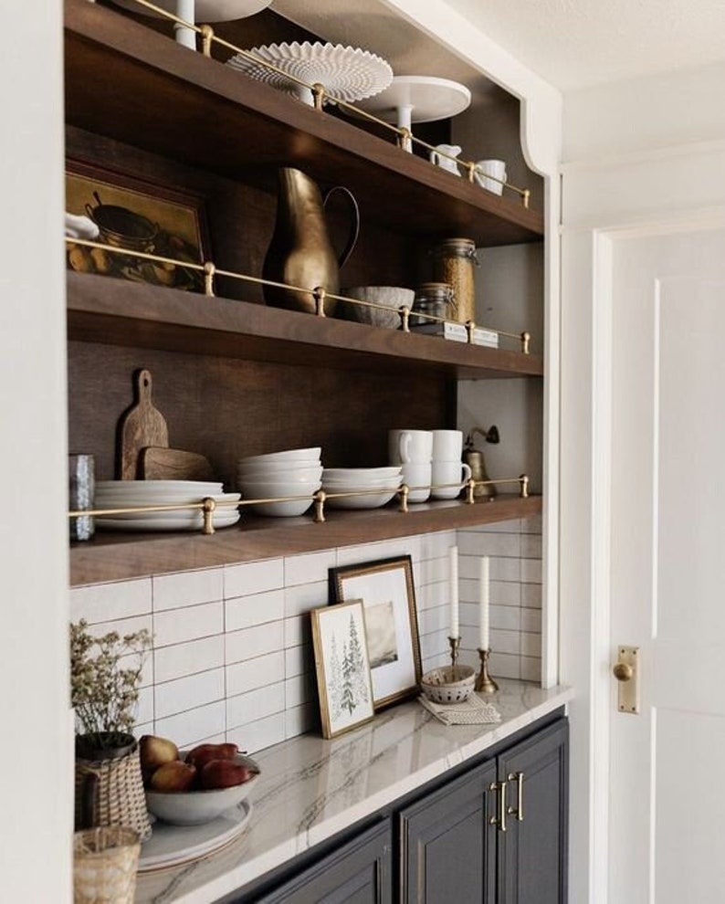 Brass Gallery Rail attaches to top perimeter of antique desks, bookcases, cabinets and shelving. image 1