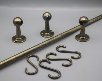 Gealtertes Bronze-Messing an der Wand befestigtes Organizer-Rack mit 10 Haken für Hauptküche