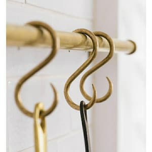 Ganci a forma di S in ottone non laccato, ganci per vestiti e asciugamani dorati, ganci per pentole, padelle e tazze da caffè da cucina