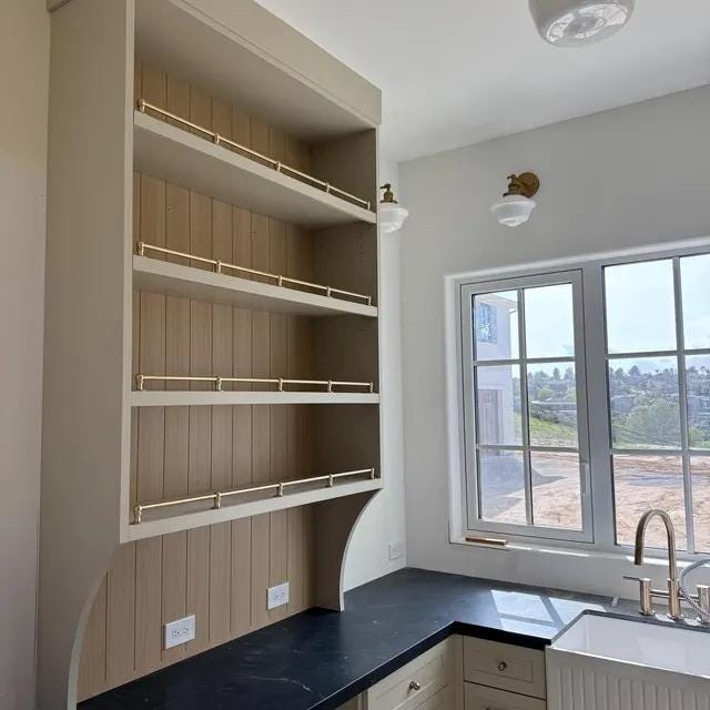 Champagne Finish Brass Gallery Rail attaches to top perimeter of antique desks, bookcases, cabinets and shelving. Tipping Rail