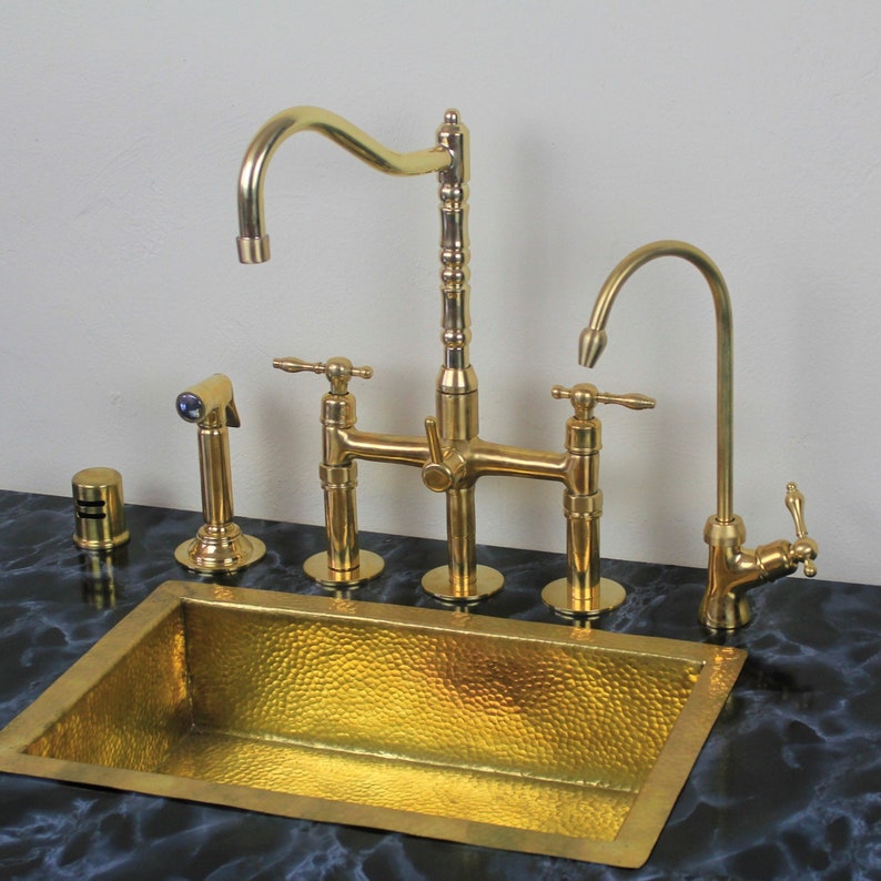 Classic Kitchen Bridge Faucet With Side Sprayer & Cold Water Faucet