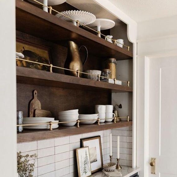 Brass Gallery Rail attaches to top perimeter of antique desks, bookcases, cabinets and shelving.