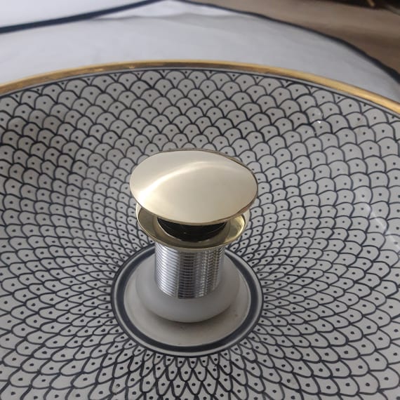 Ablaufstopfen Für Waschbecken 66 Mm Mit Messingabdeckung - Druckknopf System In Weiß