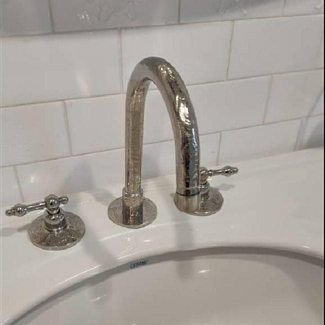 Silver Engraved Solid Brass Widespread kitchen-Bathroom Faucet 3 Hole Two Handle Deck Mounted Bath Sink Faucet.