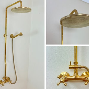 Unlacquered Brass Rainfall Shower System - Elevate Your Daily Ritual ,Solid Brass Exposed shower Head with Handheld,