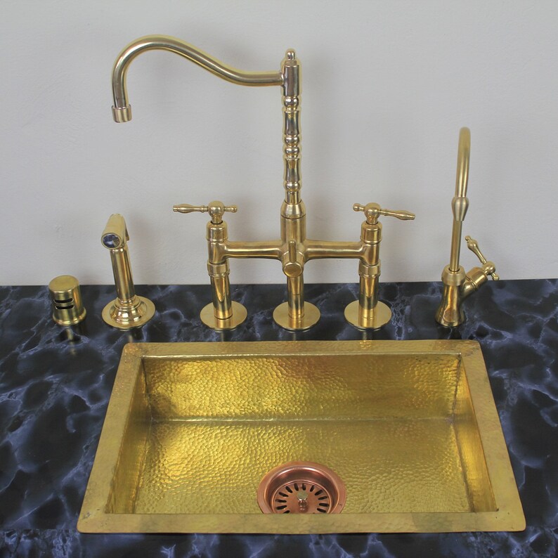 Classic Kitchen Bridge Faucet With Side Sprayer & Cold Water Faucet
