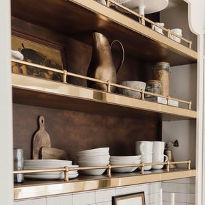 Handmade Brass Gallery Rail with Posts: Antique Desk, Shelf, Cabinet