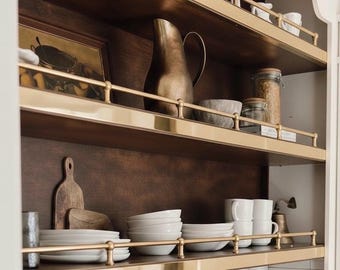 Handmade Brass Gallery Rail with Posts: Antique Desk, Shelf, Cabinet