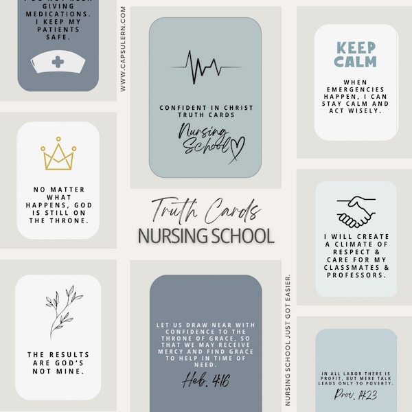 Printable Affirmations for Nursing Students | Christian Affirmations for Nurses | Scripture Cards for Nursing School | Nurse Gift