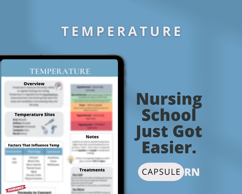 Temperature Study Sheet | Nursing School Students | Digital Download - Etsy