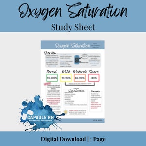 Home O2 Study Chart Oxygen Saturation Study Sheet Nursing School Students - Etsy