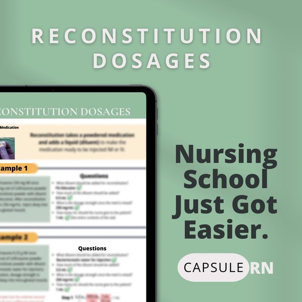 Reconstitution Dosages Study Sheet | Dosage Calculations | Nursing School | Med Administration | Dosage Calc Exam | Digital Download