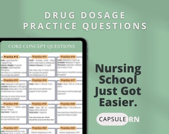 Nursing Dosage Calculation Practice Questions | Study Questions | 23 Core Concept Questions | Nursing School | Digital Download