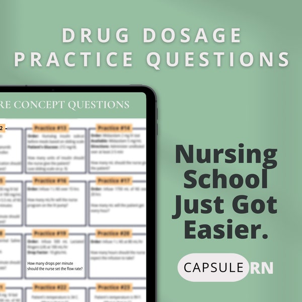 Nursing Dosage Calculation Practice Questions | Study Questions | 23 Core Concept Questions | Nursing School | Digital Download