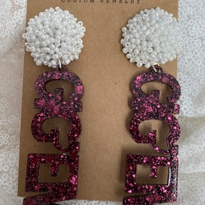 Texas Aggie word glitter resin  earrings, maroon and white earrings, aggie football accessories, aggie bling, gift for mom, Aggie football
