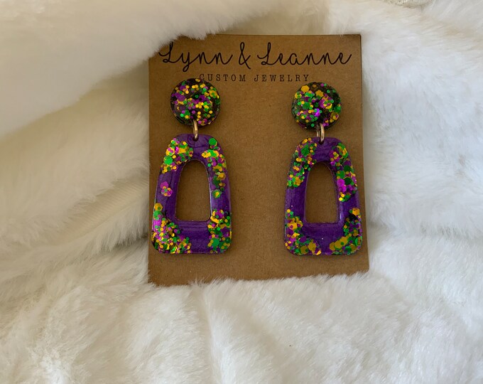 thumbnail image 2 of Mardi Gras Earrings For Women Acrylic Mardi Gras Drop Dangle Earrings 2 of 10