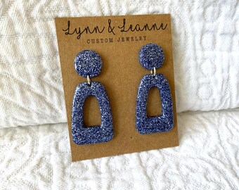 Denim Blue Glitter Resin Dangle Earrings: Lightweight Party Accessories