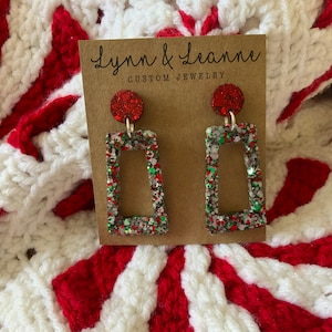 Chunky Glitter Resin Christmas Dangle Earrings