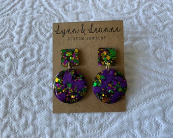thumbnail image 2 of Mardi Gras Earrings For Women Acrylic Mardi Gras Drop Dangle Earrings 2 of 10