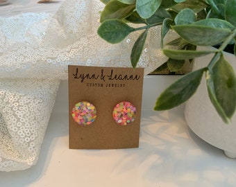 Glitter Resin 3/4 inch Stud Earrings: Candy Dot Hypoallergenic Jewelry