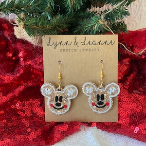 Magical Mouse Gingerbread Christmas dangle earrings, Christmas trip to Disney, Disney Vacation earrings, magical earrings