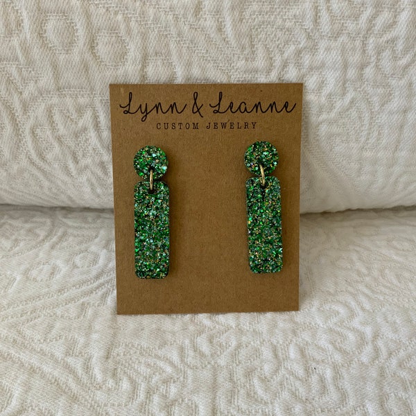 Green chunky Glitter Resin Earrings, Dangle Earrings, St. Patrick’s Day Earrings, Gifts for teachers, Glitter accessories