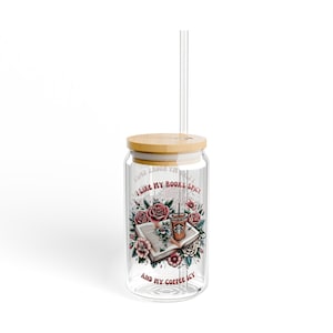 Book Lover Glass Tumbler, I Like My Books Spicy & My Coffee Icy, Iced Coffee Cup with Bamboo Lid and Straw,  Bookish Gift for Readers