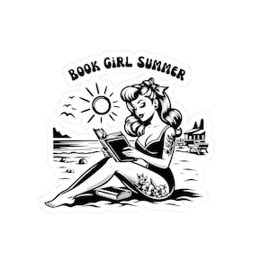 Beachy Book Girl Summer , sticker, Perfect for Book Lovers, Laptop Decals, or Summer Vibes, Book Girl Summer Sticker, Retro vibes, beach