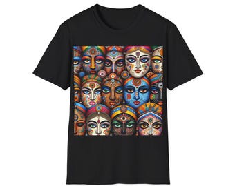 Colorful Faces Unisex Softstyle T-Shirt | Art-Inspired Graphic Tee