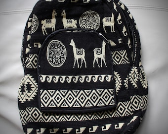 Handmade Ecuadorian Alpaca Tribal Backpack- Black