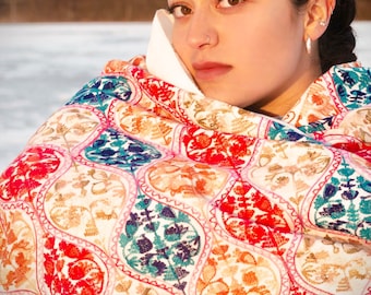 White Ecuadorian Cashmere and Alpaca Blend Embroidered Scarf