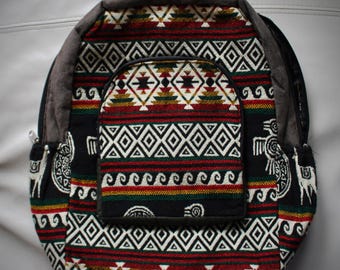 Handmade Ecuadorian Tribal Backpack- Red Yellow and Green